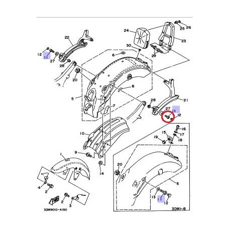 Boulon de support moteur origine YAMAHA XV 250 VIRAGO de 1994 / XVS 250 VIRAGO de 1994 et 1997