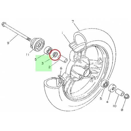 Entretoise de roue avant origine YAMAHA NEO'S 50 de 1996 à 1999 et JOG Z 50 de 1994 à 1996
