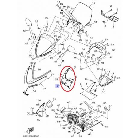 Cache latérale droit pour maxi scooter Yamaha XP500 2008 2011