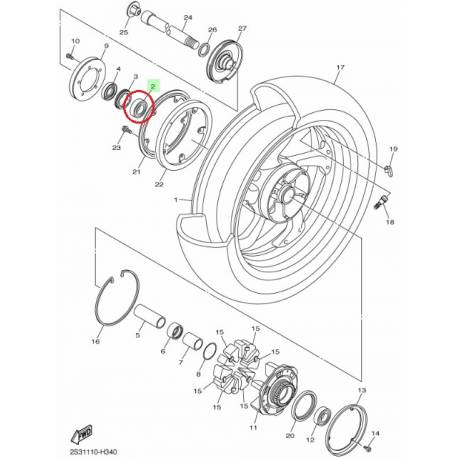 Roulement de roue arrière Yamaha VMAX 2009 2012