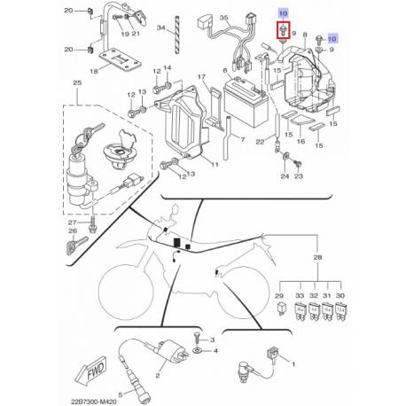 boulon de support batterie Yamaha XT660 2008 2012 WR125 2009 2013
