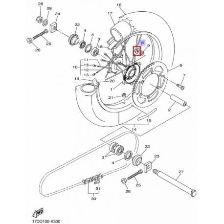 Écrou autobloquant roue arrière XT660 1986 2012 