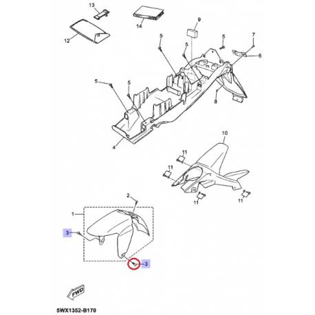 Vis de garde boue TZR50 1996 2012 Yamaha