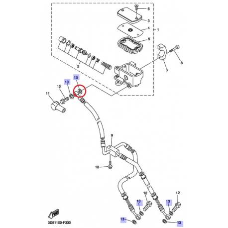 Joint de durite de freins XVS1300 2007 2011 Yamaha