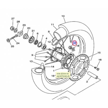 Ecrou auto blocant roue arrière et cadre pour YAMAHA YZ, WRF, TTR, Majesty 250 ...