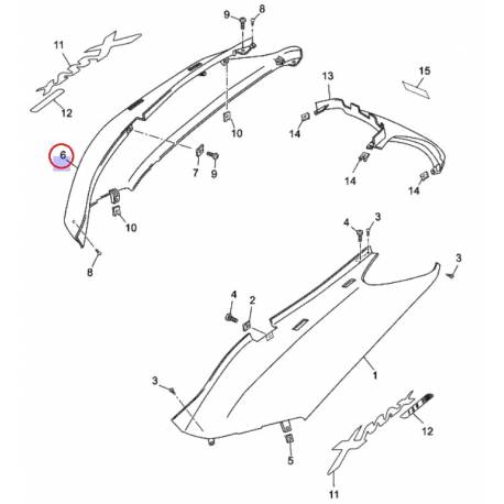 Cache arrière Droit Bleu Mat pour Yamaha Xmax 125 de 2008
