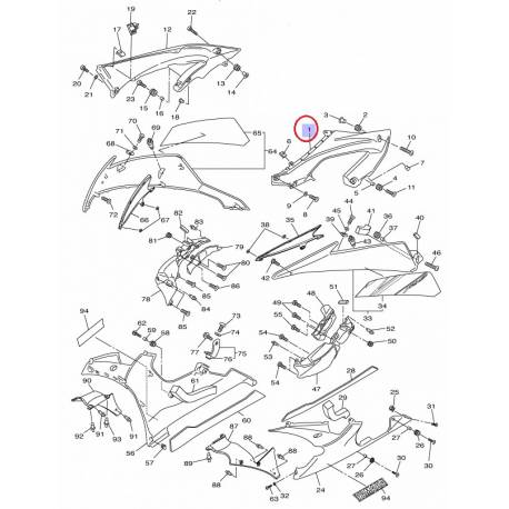 Couvercle latérale gauche rouge pour Yamaha YZF R6 de 2008 à 2014