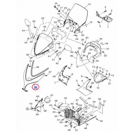 Cache avant Y noir brillant pour Yamaha Tmax 500 de 2008 à 2011