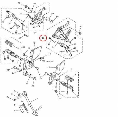 Repose pied passager arrière gauche complet pour Yamaha FZS 600 Fazer de 1998 à 1999