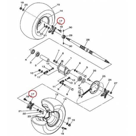 Porte moyeu roue arrière droit ou gauche pour Quad Yamaha Raptor 350 de 2007 à 2013